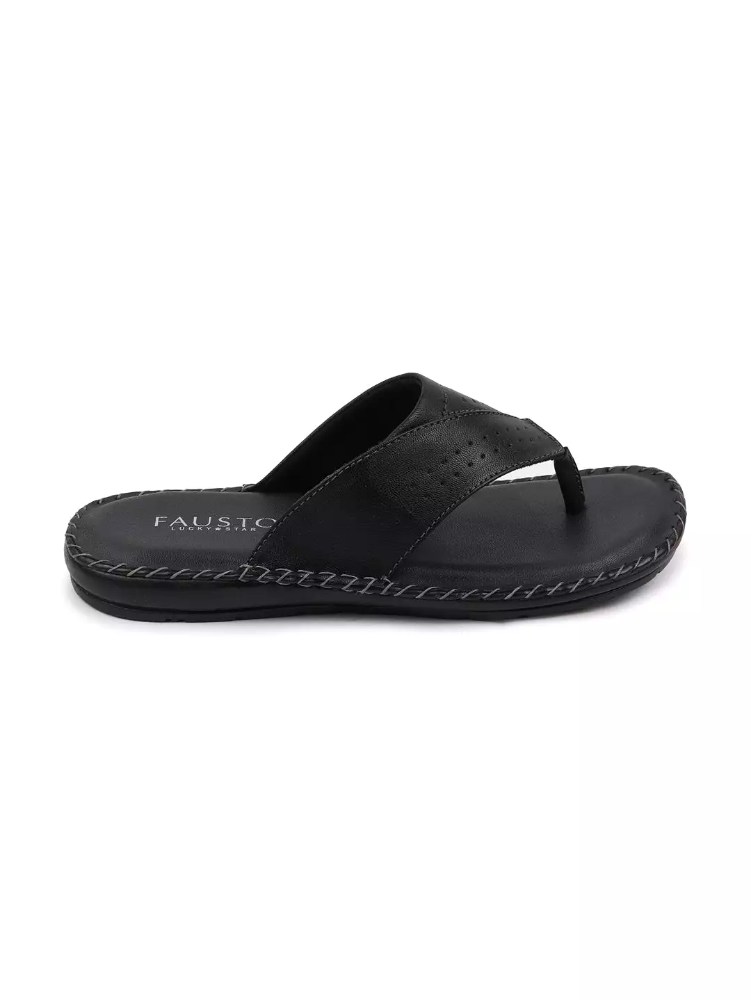 Men Black Side Stitched Slippers