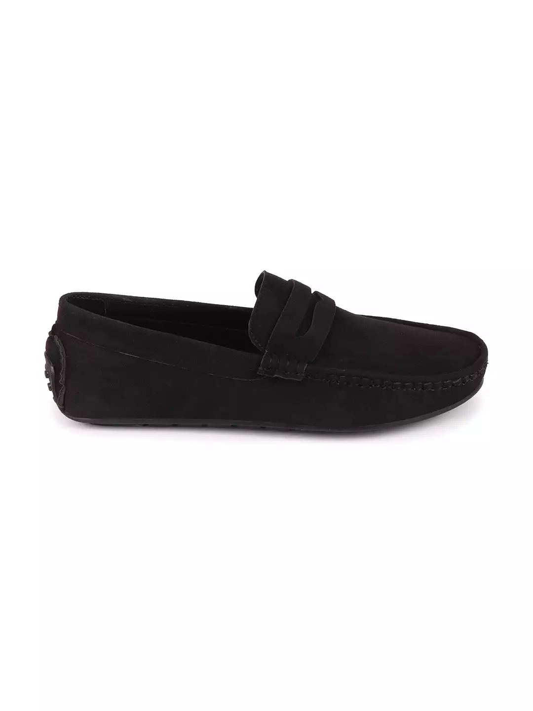 Men Black Suede Leather Side Stitched Driving Loafer and Moccasin