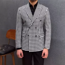 Men Blazer - Checked Black-White Blazer