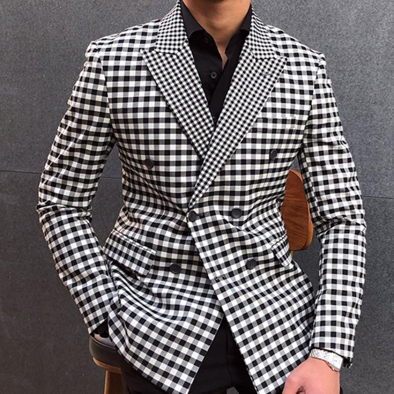 Men Blazer - Checked Black-White Blazer