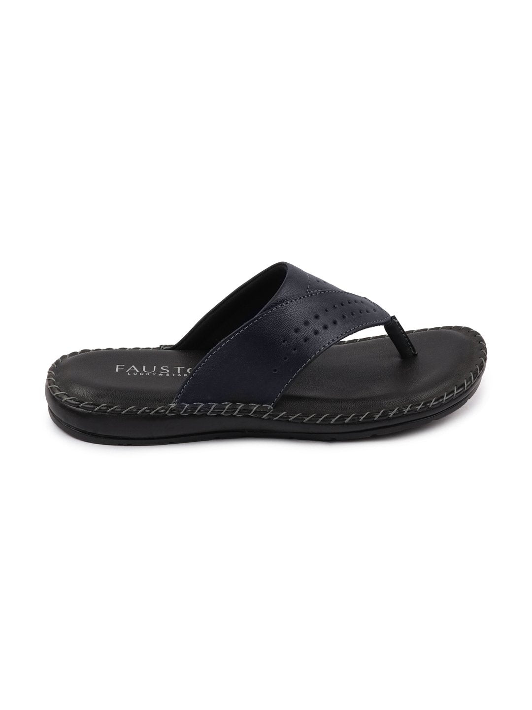 Men Blue Side Stitched Slippers