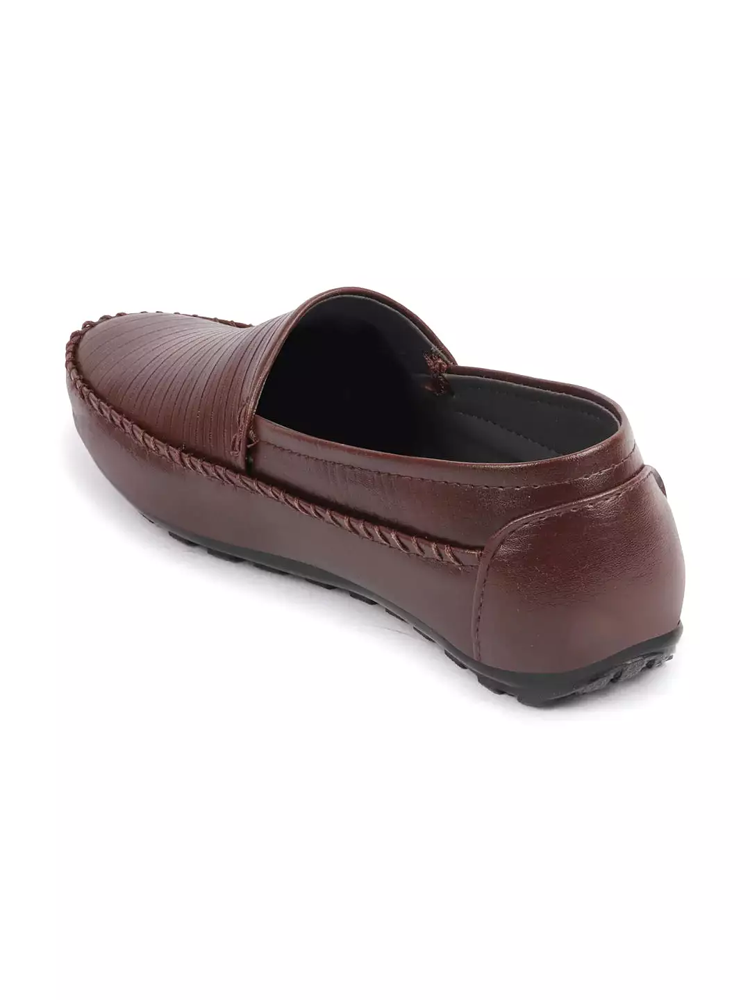 Men Brown Side Stitched Broad Feet Ethnic Slip On Shoes