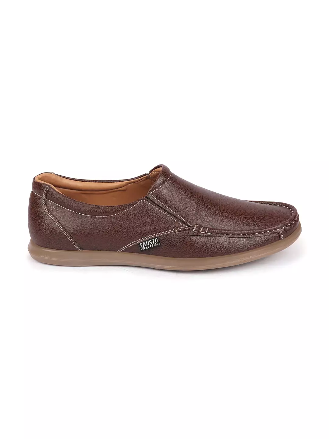 Men Brown Side Stitched Casual Comfort Slip On Loafer Shoes