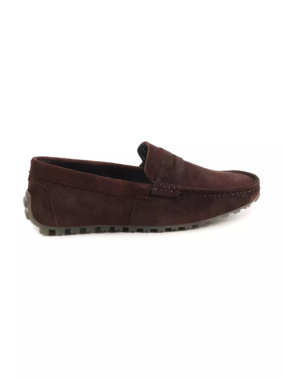 Men Brown Suede Leather Side Stitched Slip On Driving Loafers and Mocassin