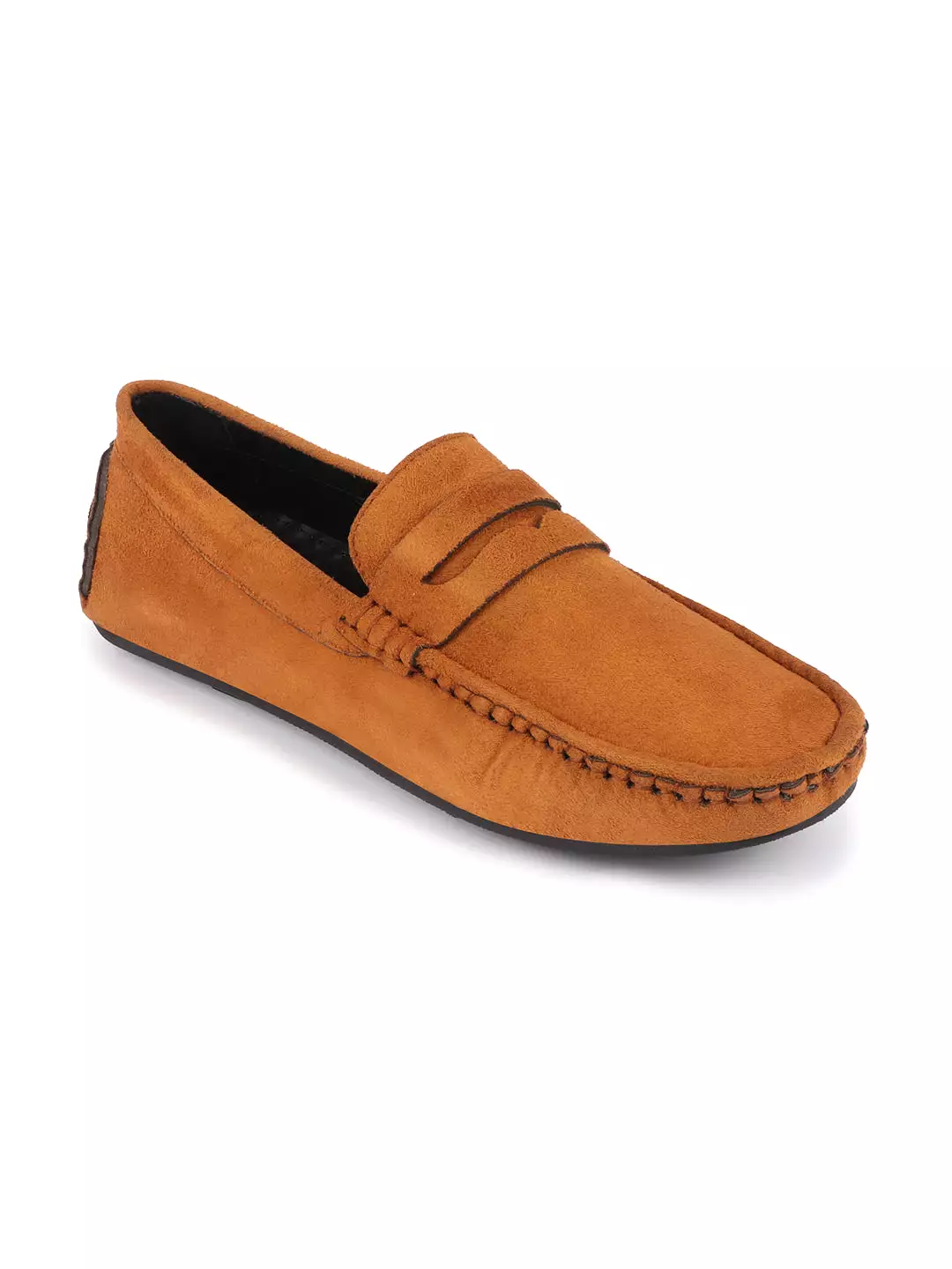 Men Camel Suede Leather Side Stitched Driving Loafer and Moccasin