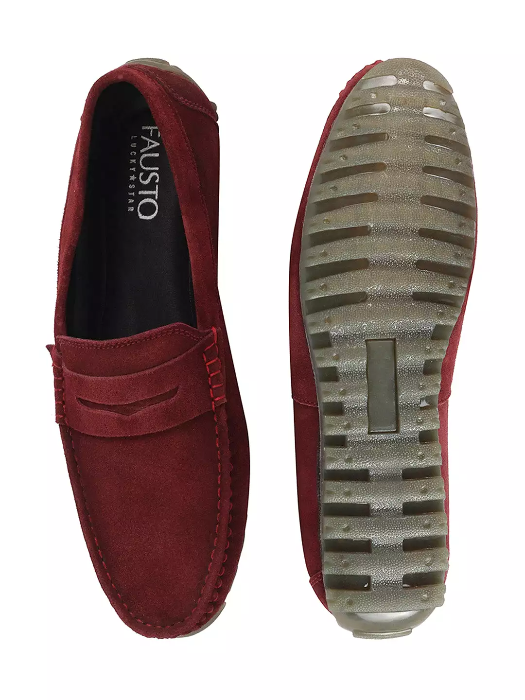 Men Cherry Suede Leather Side Stitched Slip On Driving Loafers and Mocassin