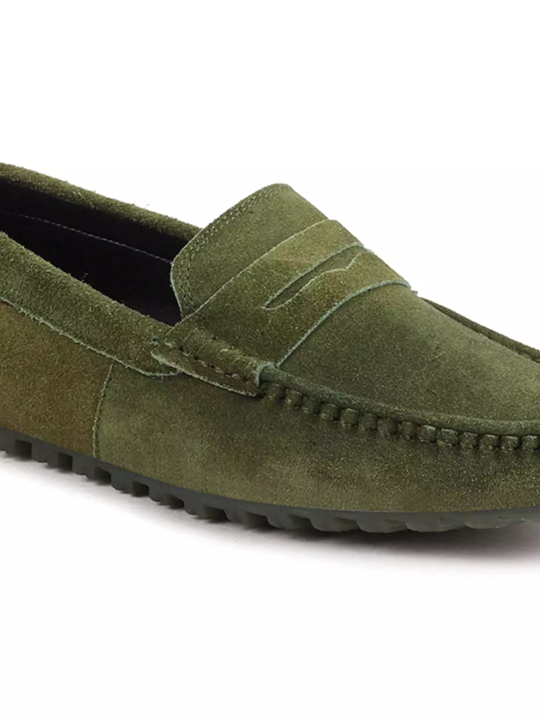 Men Mehandi Suede Leather Side Stitched Slip On Driving Loafers and Mocassin