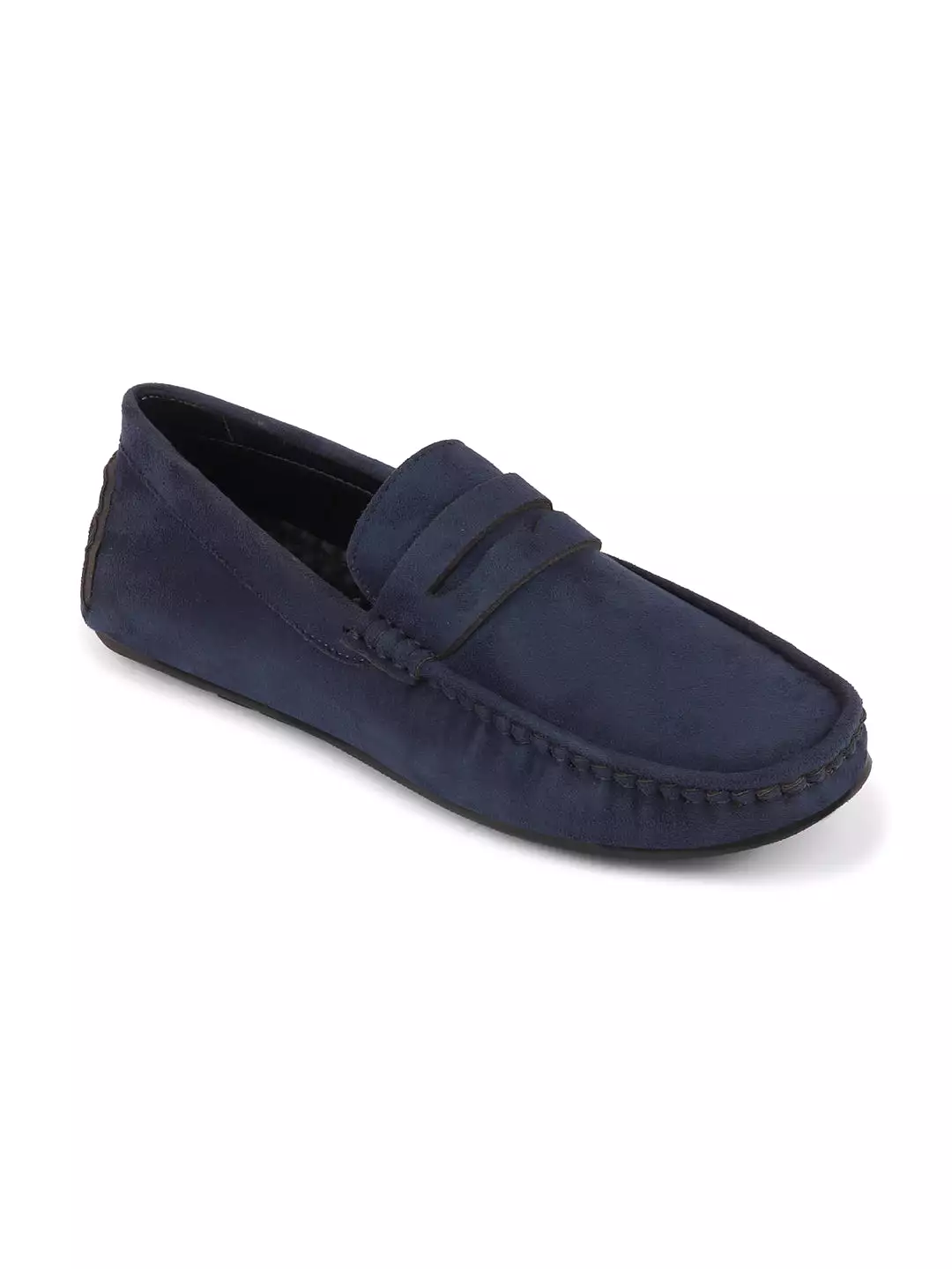 Men Navy Blue Suede Leather Side Stitched Driving Loafer and Moccasin