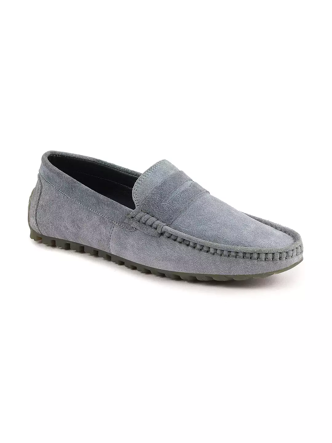 Men Sky Blue Suede Leather Side Stitched Slip On Driving Loafers and Mocassin