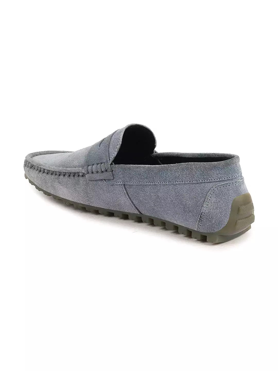 Men Sky Blue Suede Leather Side Stitched Slip On Driving Loafers and Mocassin