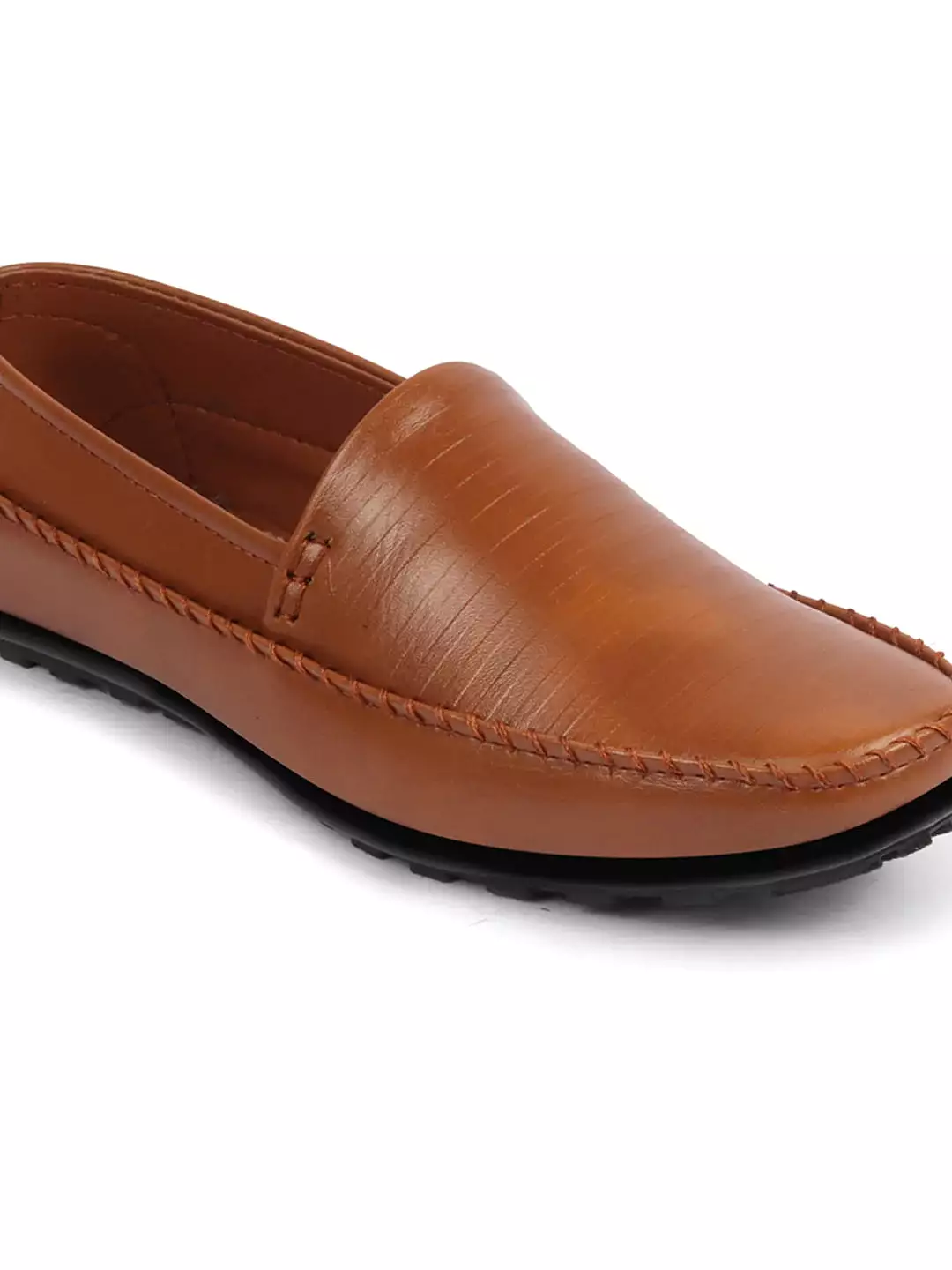 Men Tan Side Stitched Broad Feet Ethnic Slip On Shoes