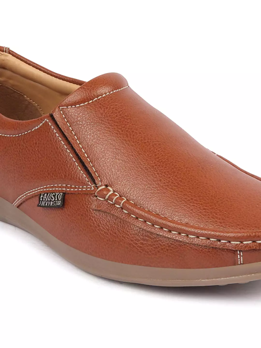 Men Tan Side Stitched Casual Comfort Slip On Loafer Shoes