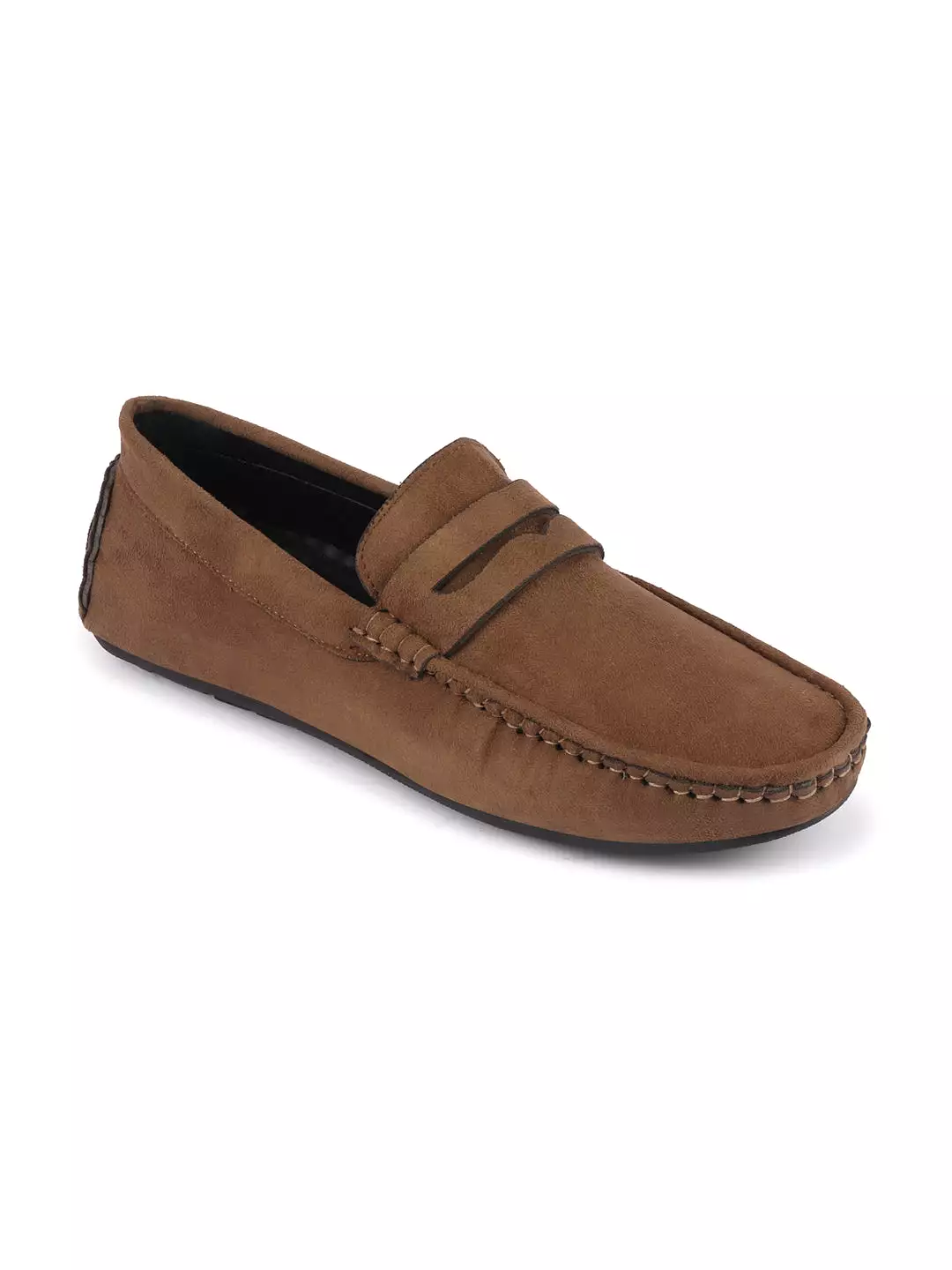 Men Tan Suede Leather Side Stitched Driving Loafer and Moccasin