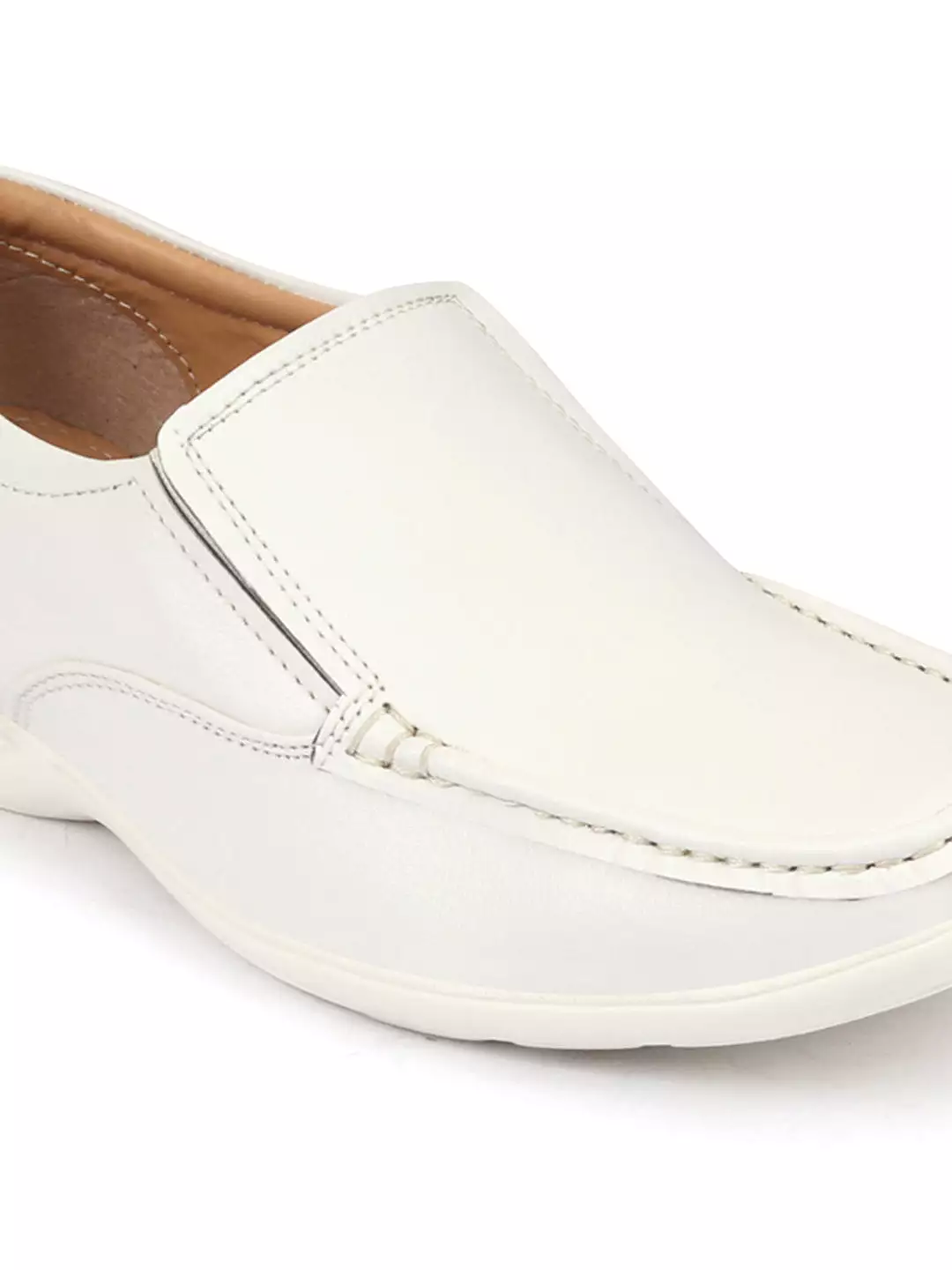 Men White Side Stitched Casual Comfort Slip-On Loafer Shoes