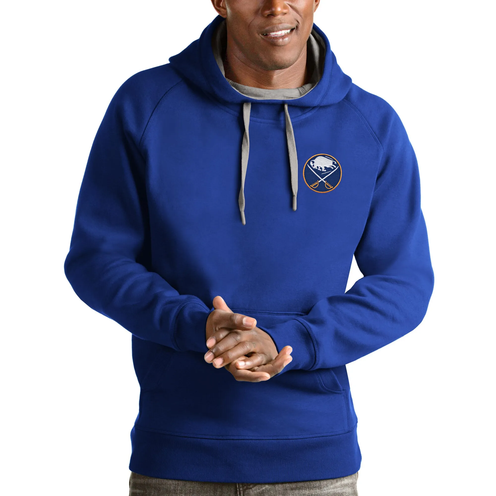 Men's Buffalo Sabres Antigua Royal Victory Pullover Hoodie