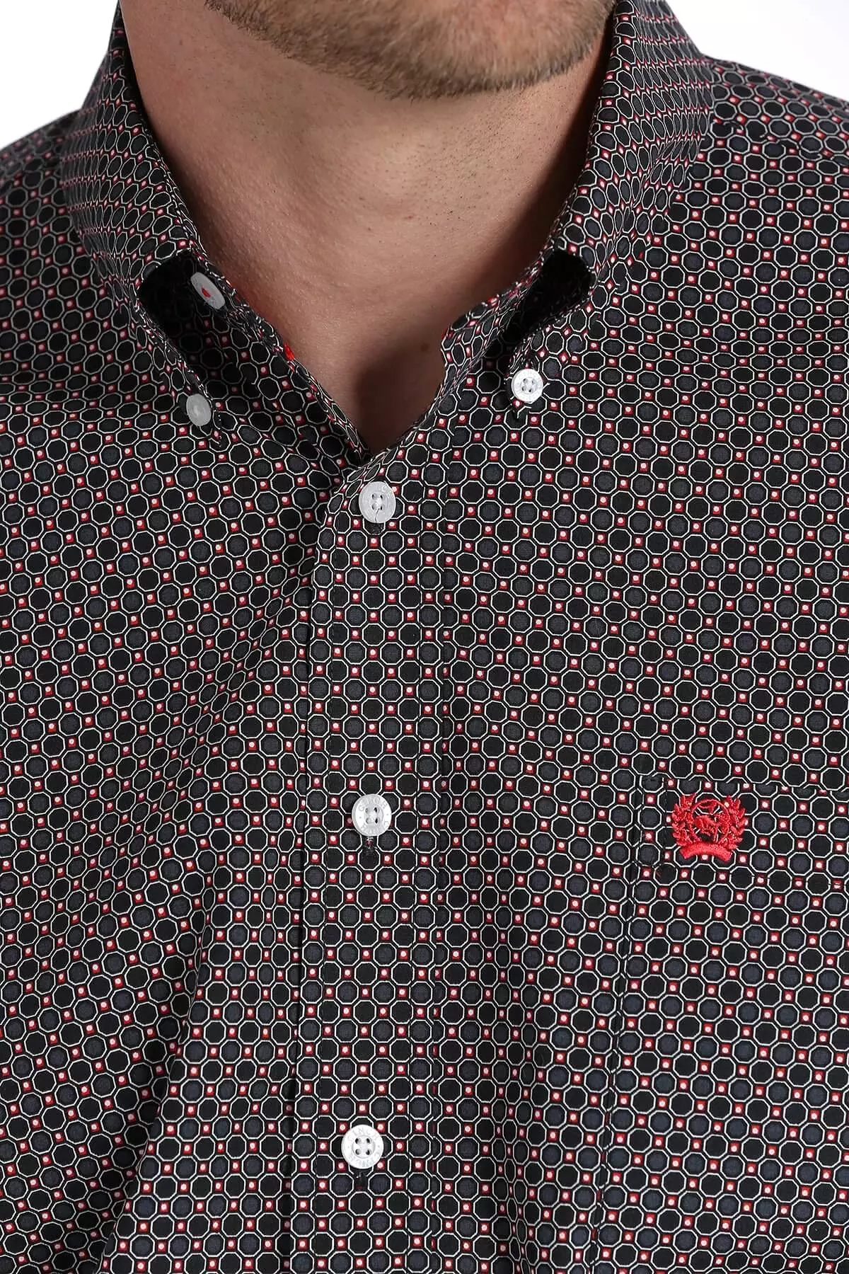 Men's Cinch Black and Red Honeycomb Geometric Print Shirt