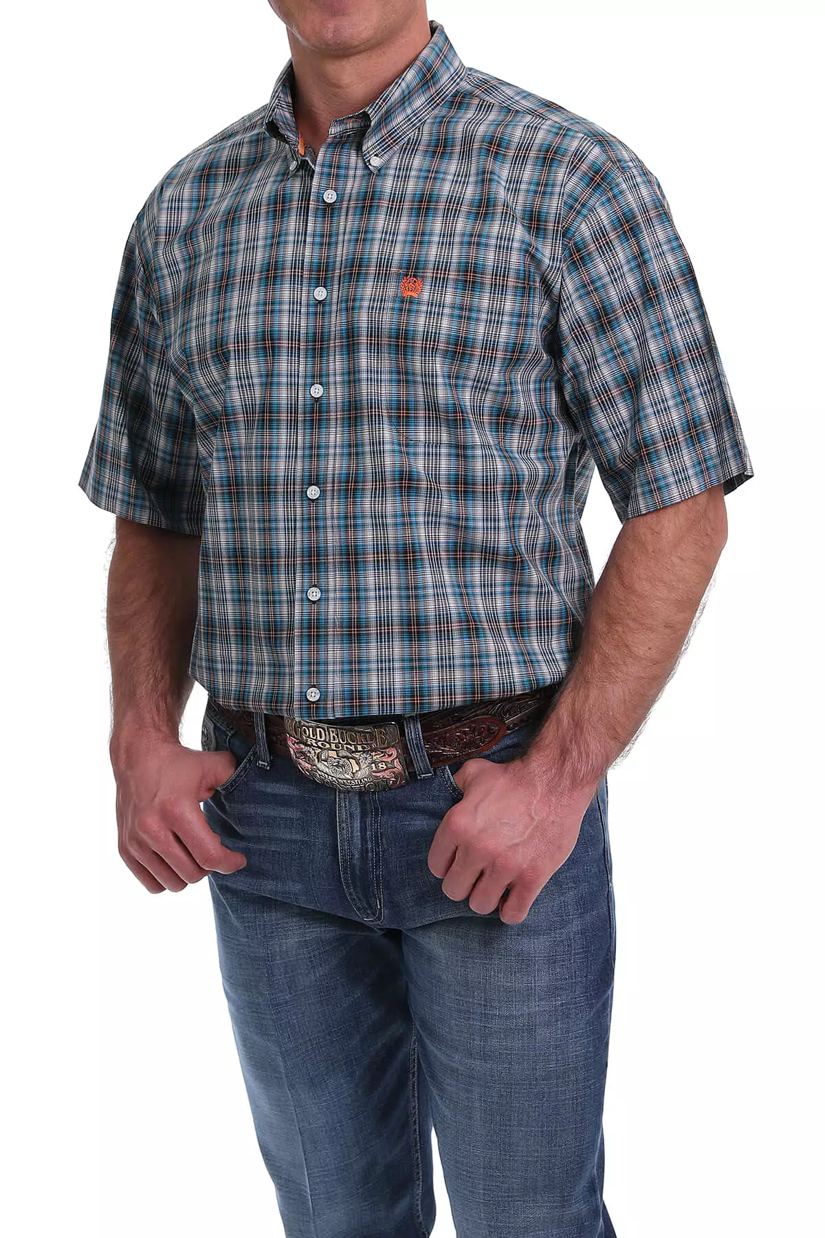 Men's Cinch Blue Plaid Short Sleeve Shirt