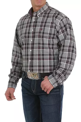 Men's Cinch Grey, Purple & Olive Plaid Long Sleeve Shirt