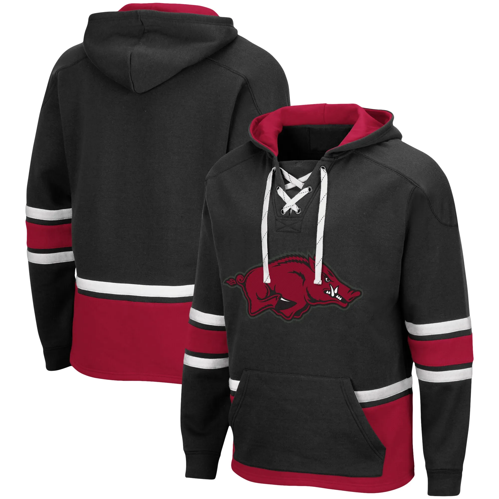 Men's Colosseum Black Arkansas Razorbacks Lace Up 3.0 Pullover Hoodie