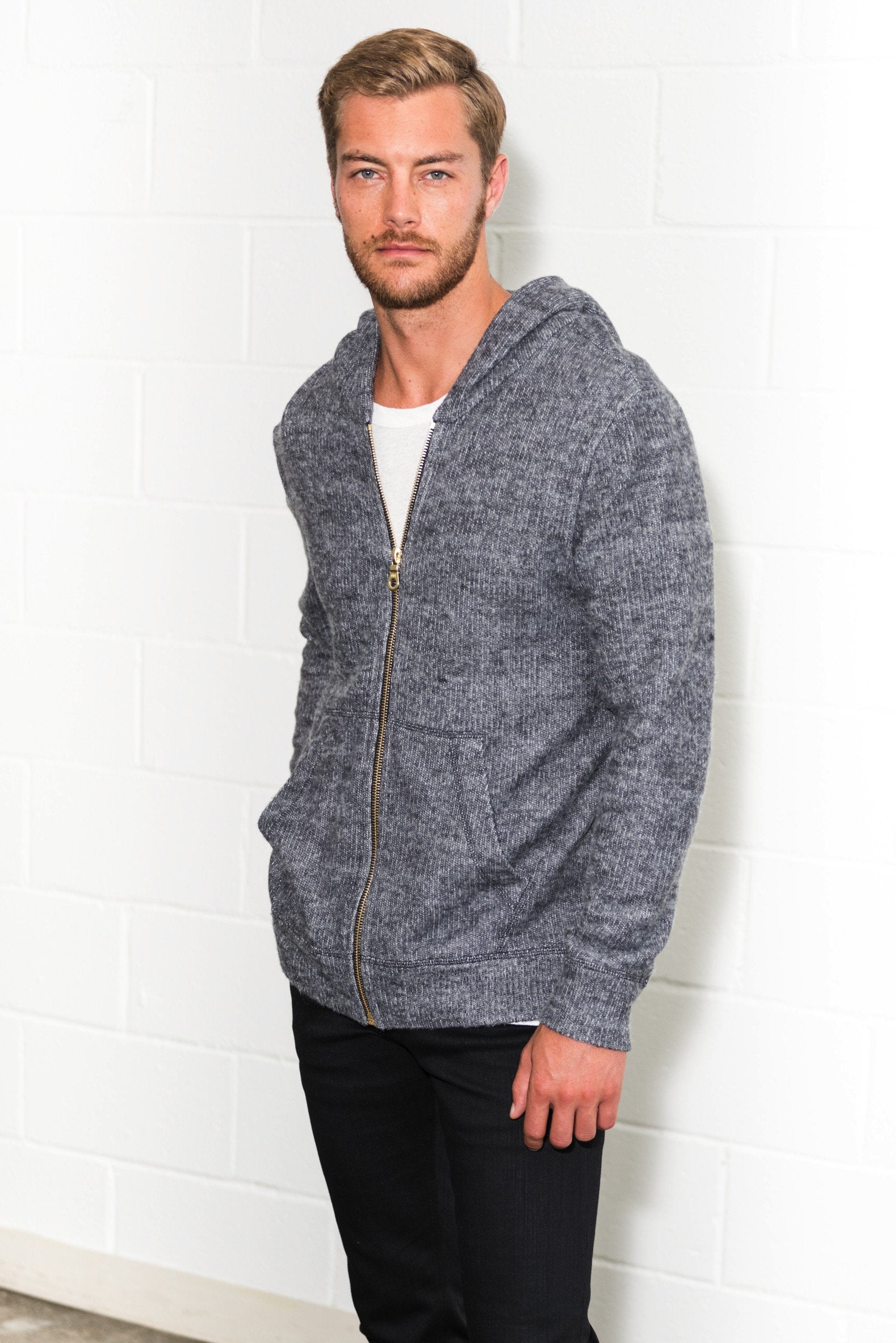 Men's Soft Knit Melange Zip Front Hoodie