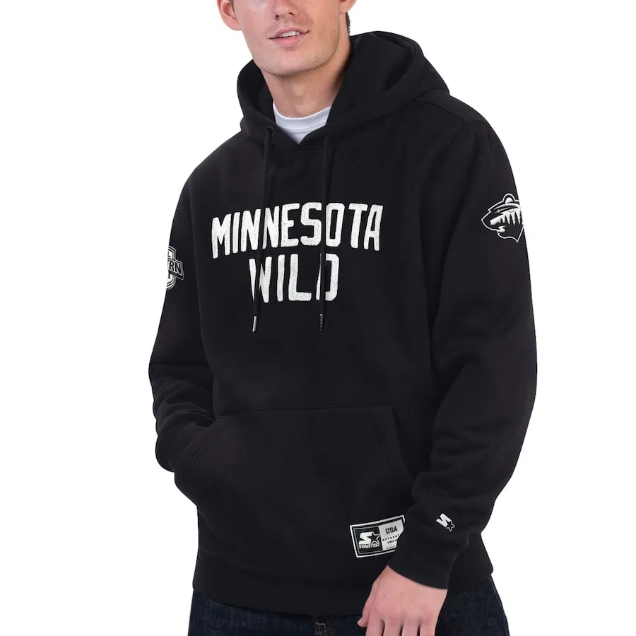 Minnesota Wild Starter Black Cross Check Pullover Hoodie