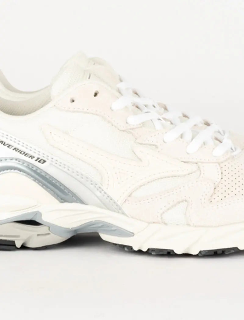 Mizuno Womens Wave Rider 10 Trainers White / VGrey / Tradewinds