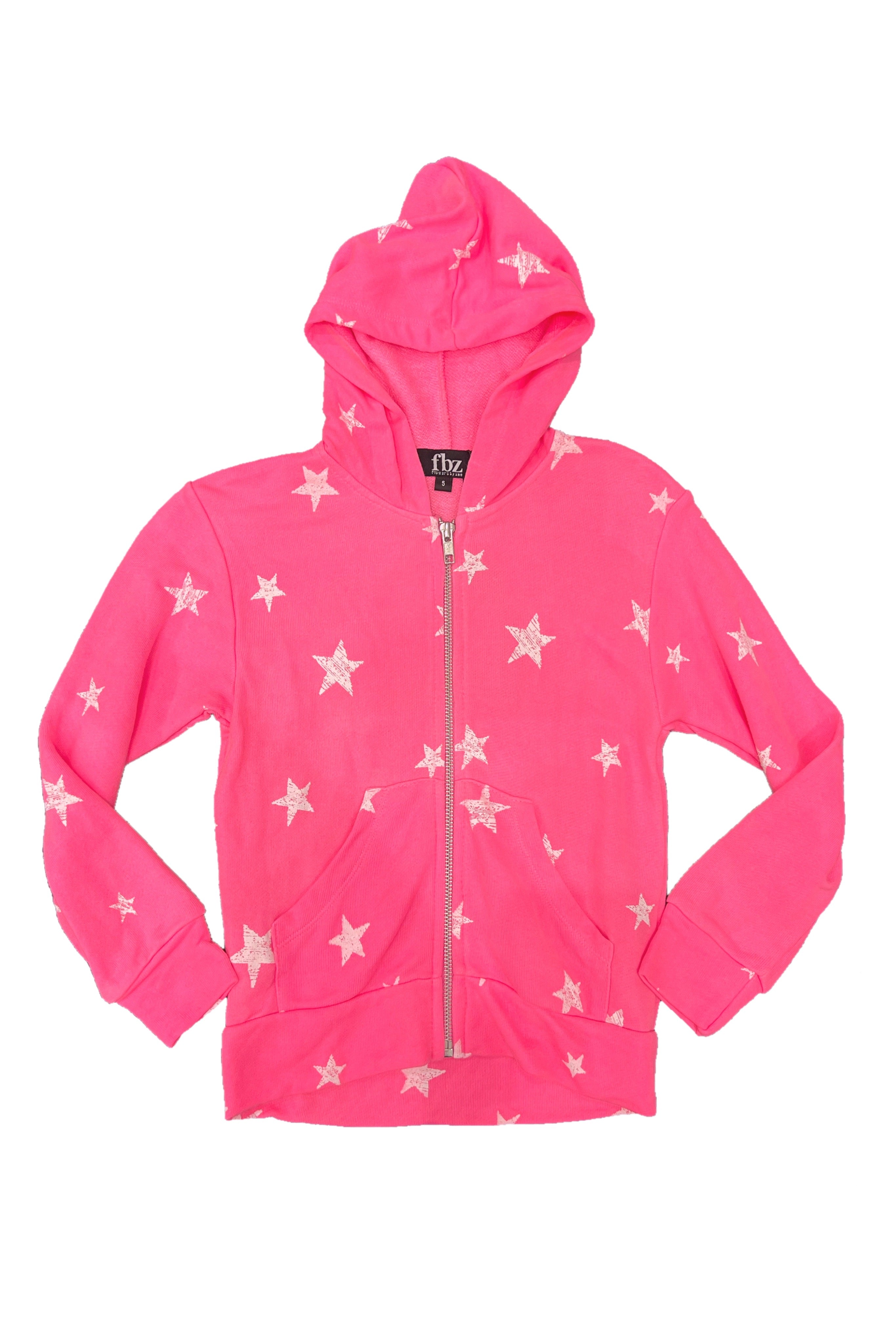 Neon Pink White Stars Zip Hoodie