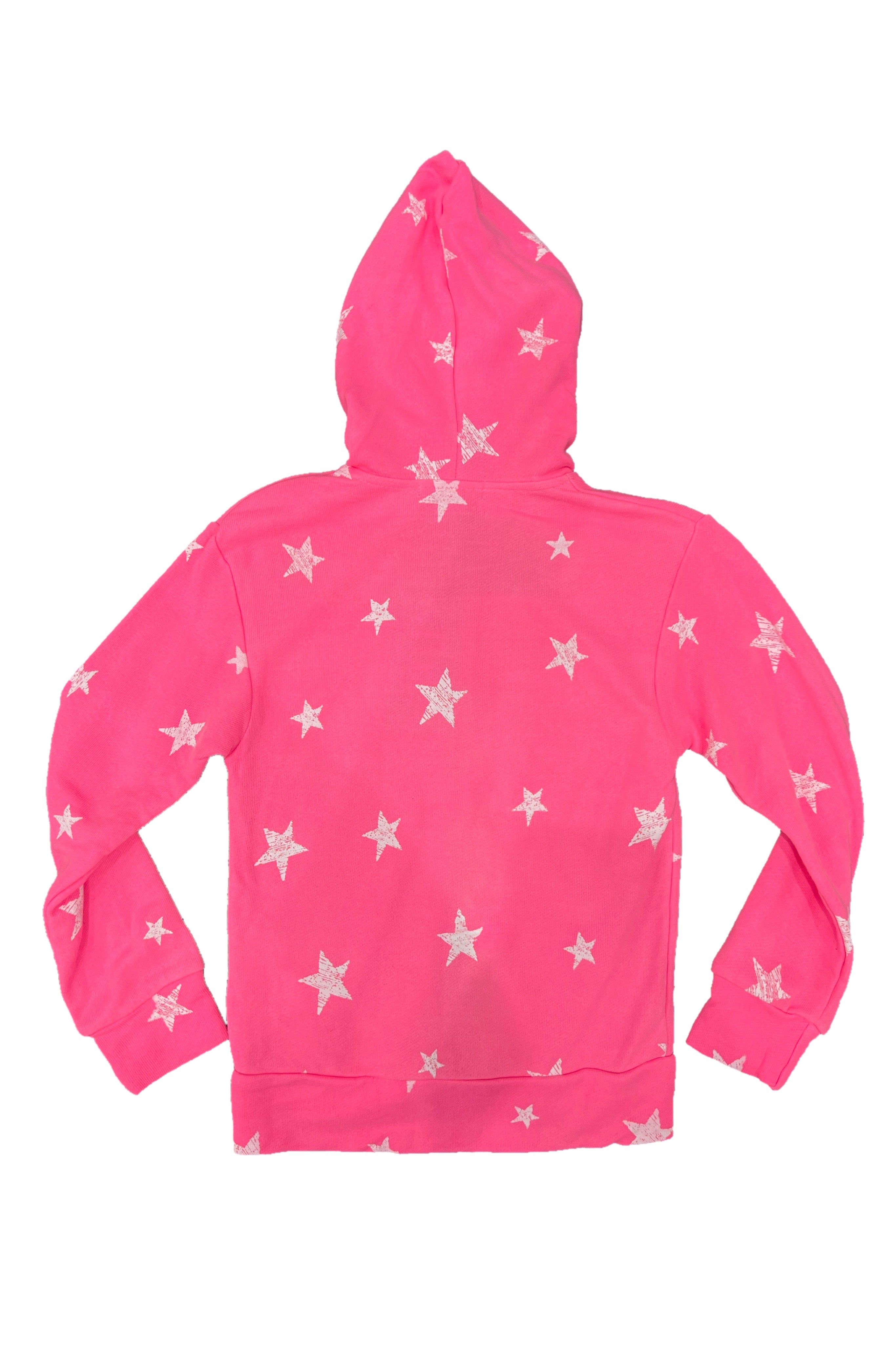 Neon Pink White Stars Zip Hoodie