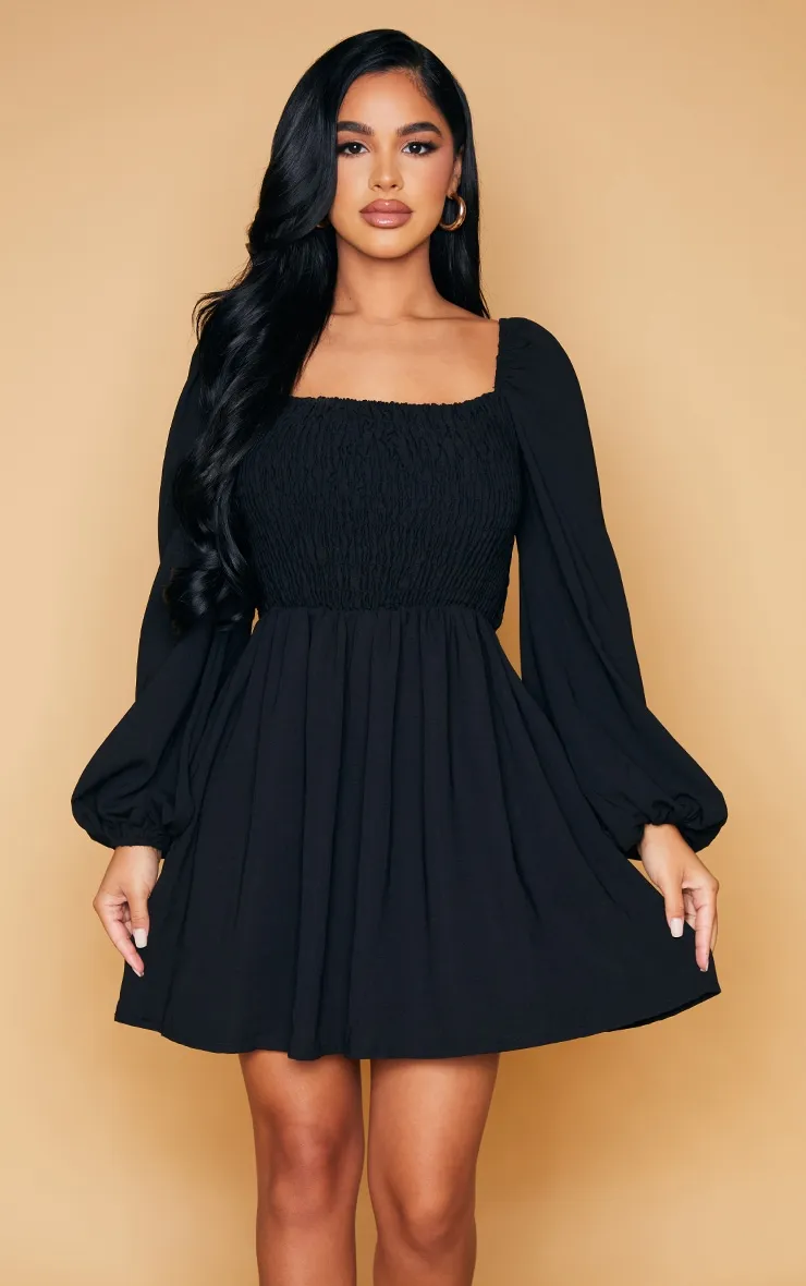 Petite Black Detail Smock Dress | Petite