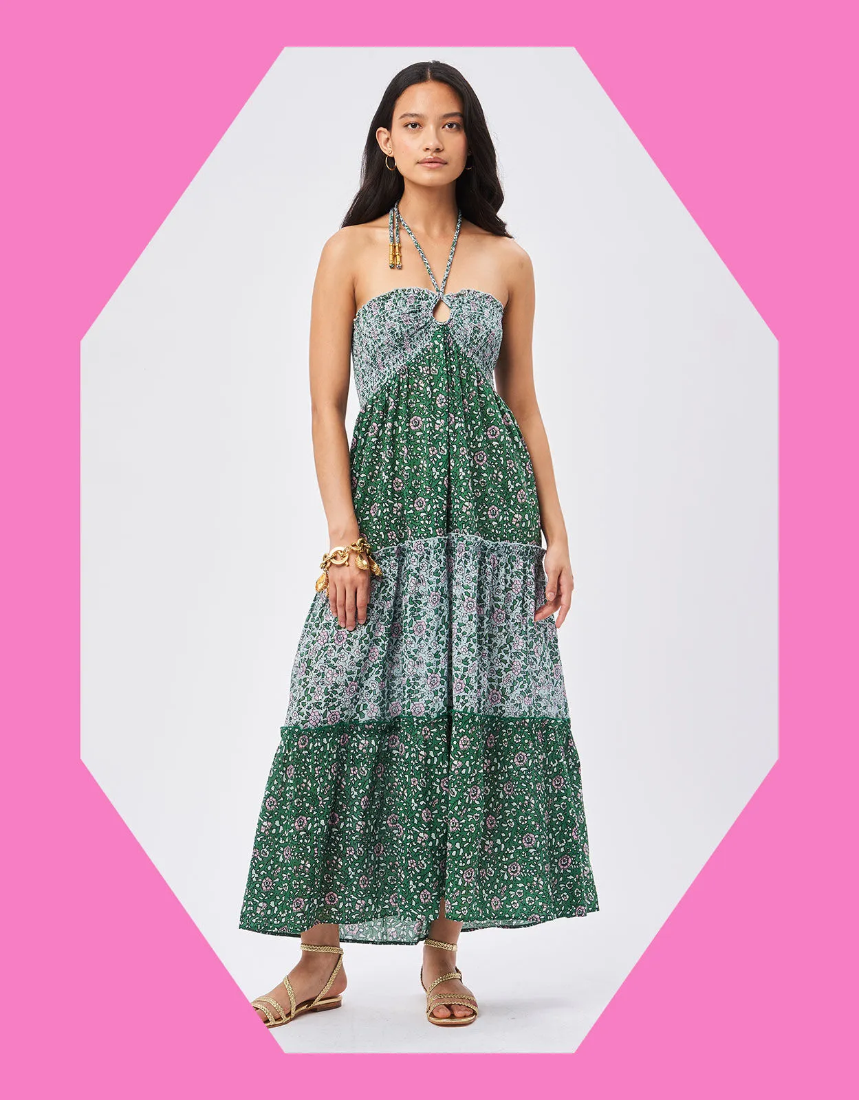 Petite Mendigote Floral Midi Dress Green