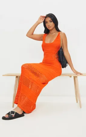 Petite Orange Crochet Plunged Maxi Dress