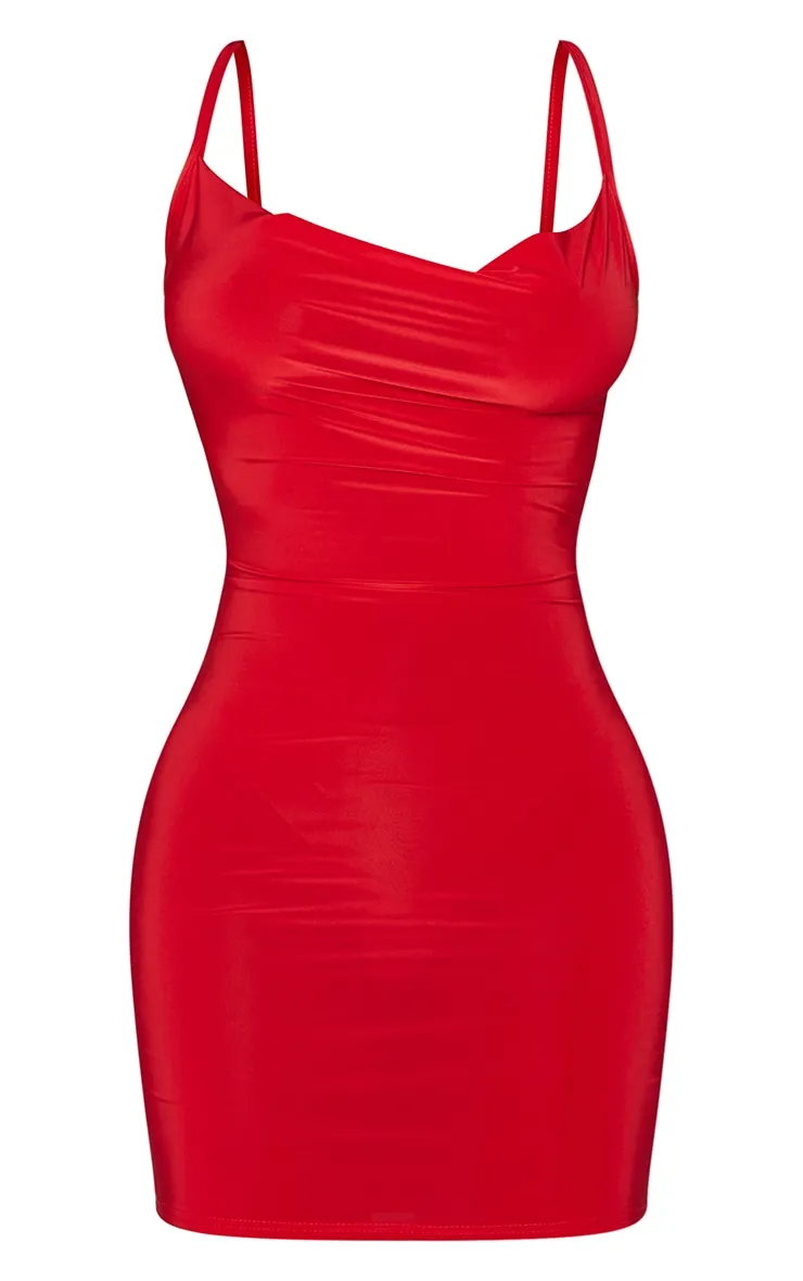 Petite Red Slinky Cowl Neck Dress | Petite