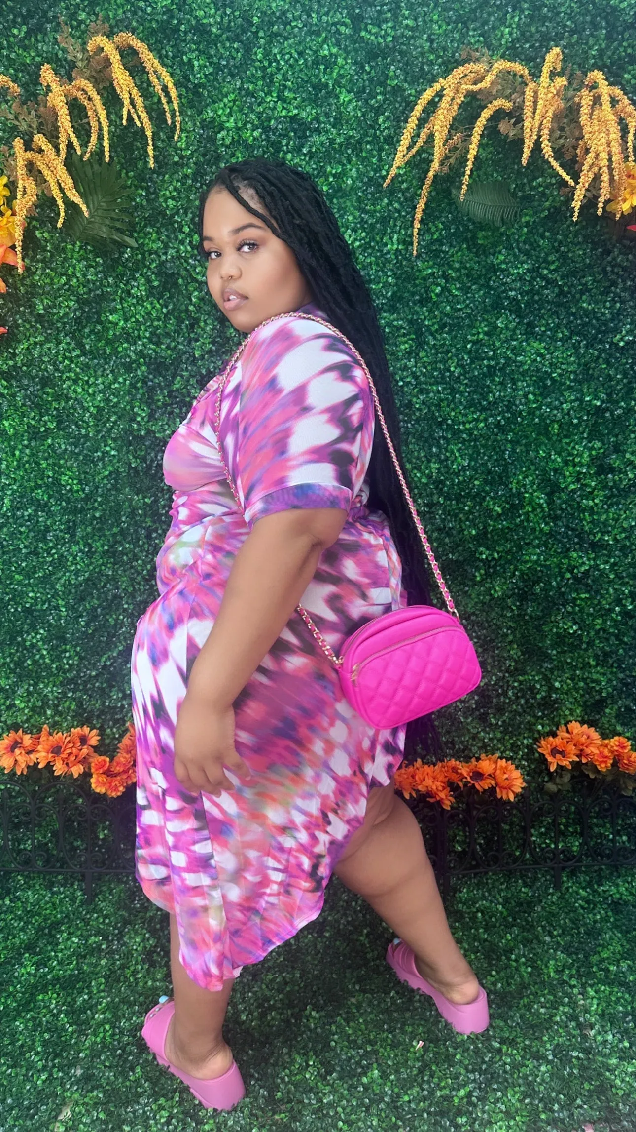 Pink off the shoulder mesh plus size Dress