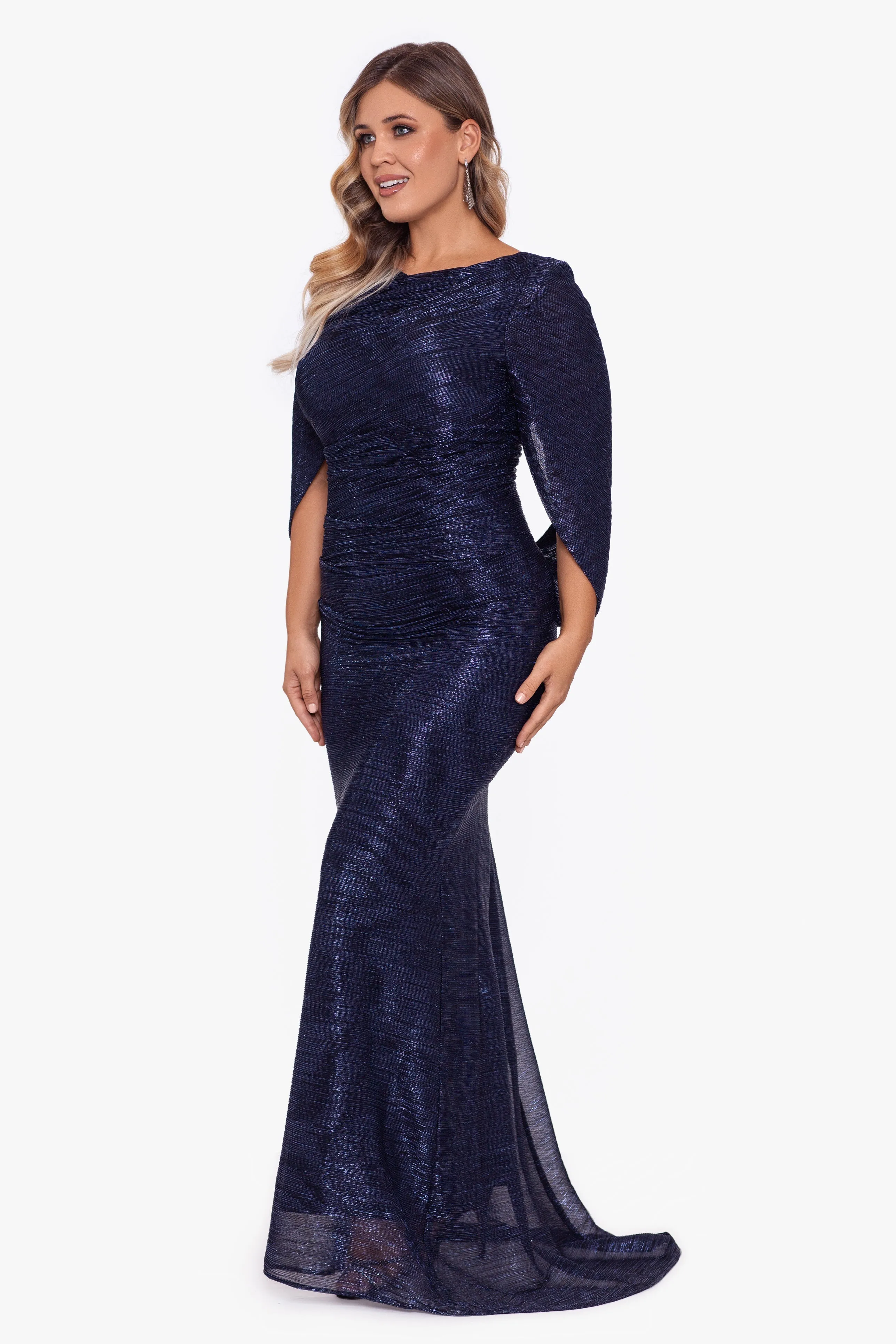 Plus Elaine Metallic Crinkle Long Dress