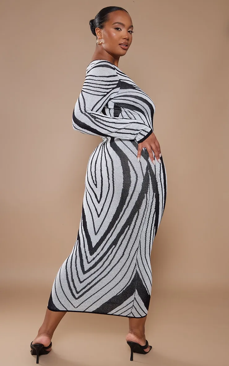 Plus Monochrome Striped Knitted Midaxi Dress