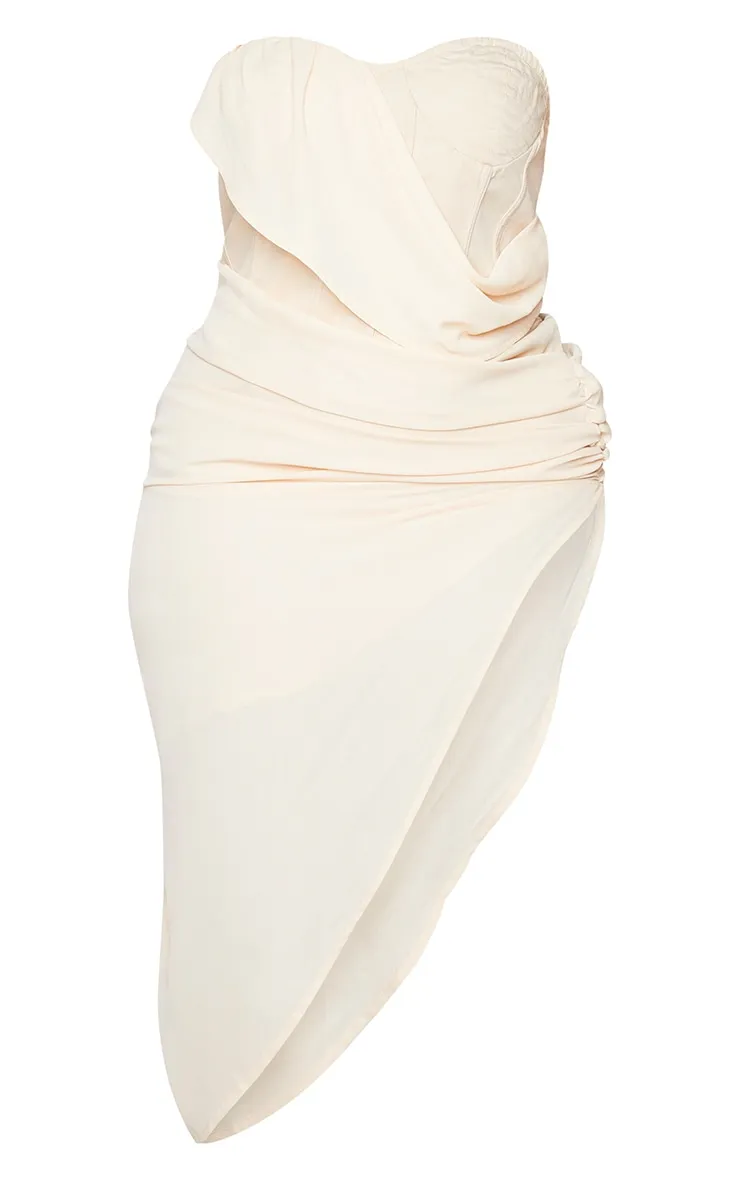 Plus Nude Cup Detail Chiffon Drape Bodycon Dress