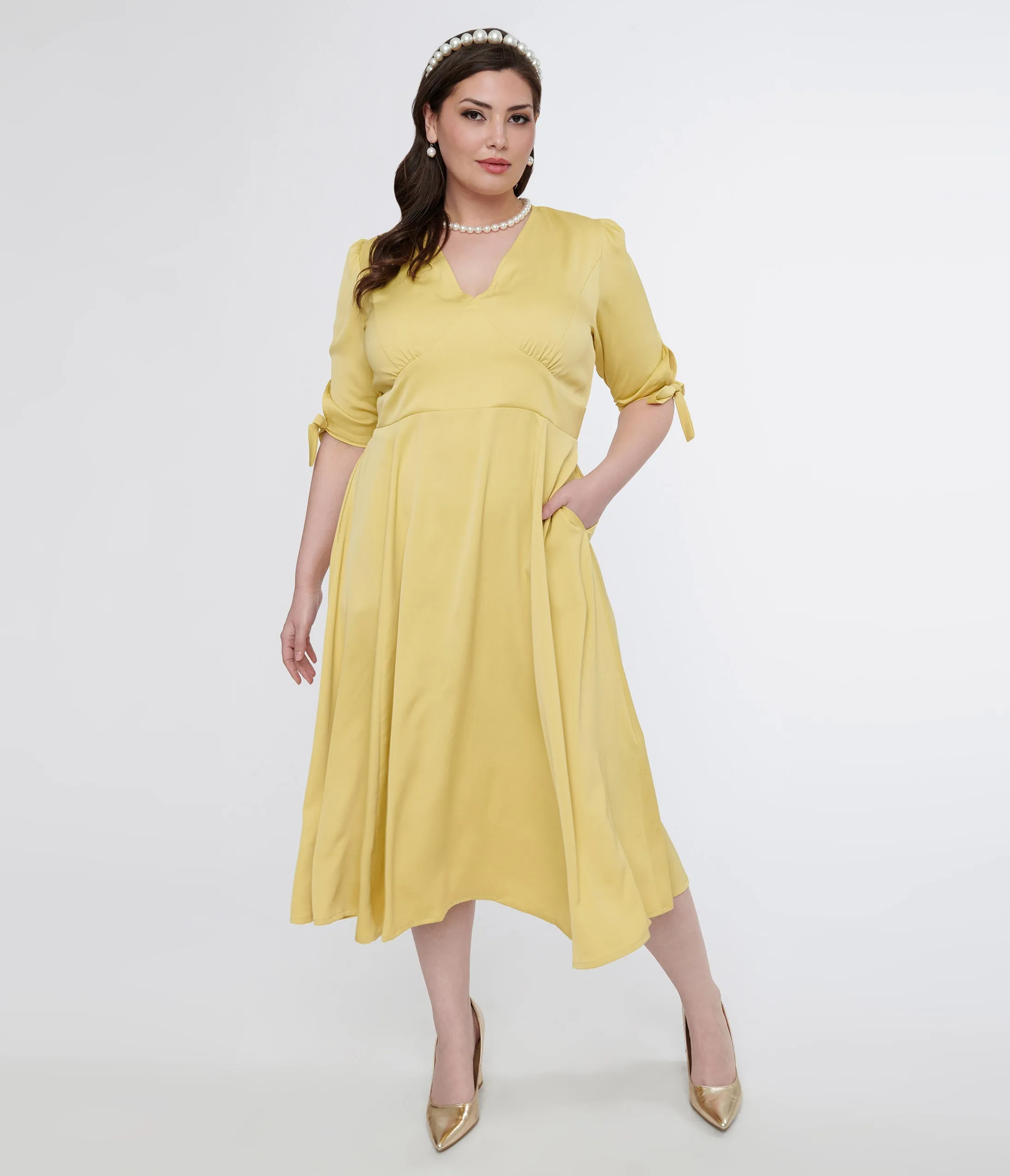 Plus Size 1940s Yellow Bella Swing Dress