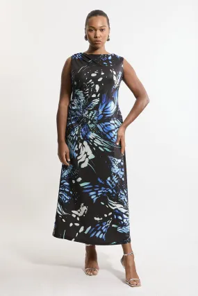 Plus Size Abstract Swirl Printed Jersey Crepe Maxi Dress | Karen Millen