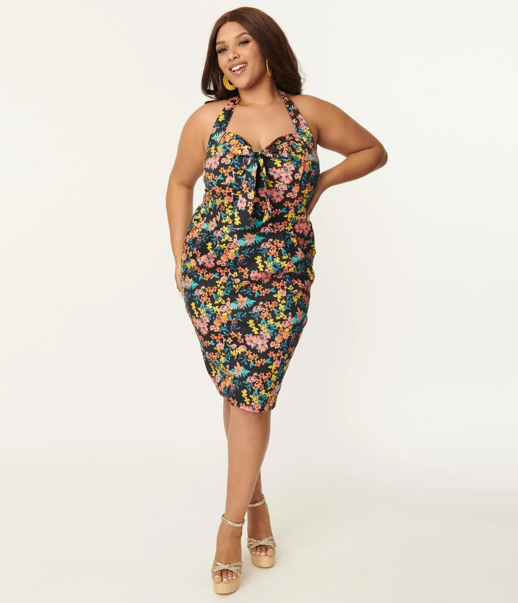 Plus Size Black & Pink Floral Sally Wiggle Dress