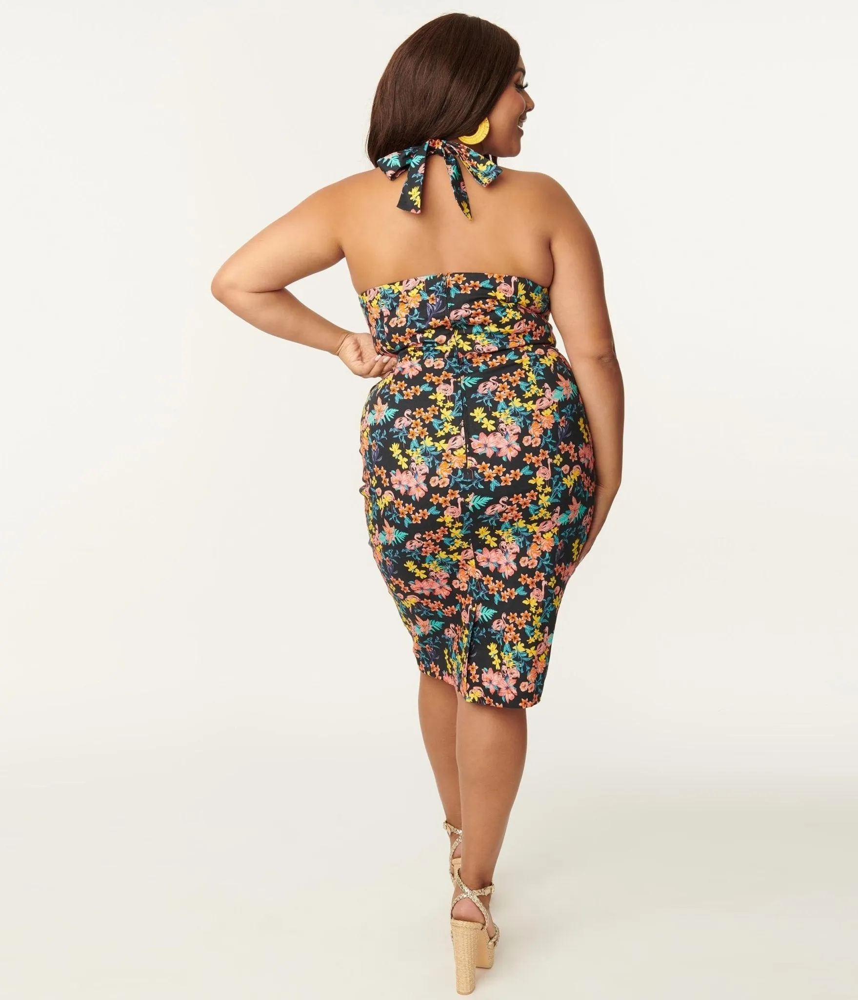 Plus Size Black & Pink Floral Sally Wiggle Dress