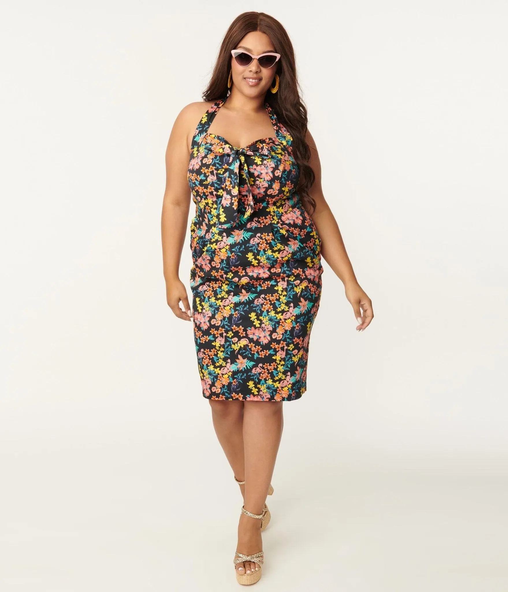 Plus Size Black & Pink Floral Sally Wiggle Dress