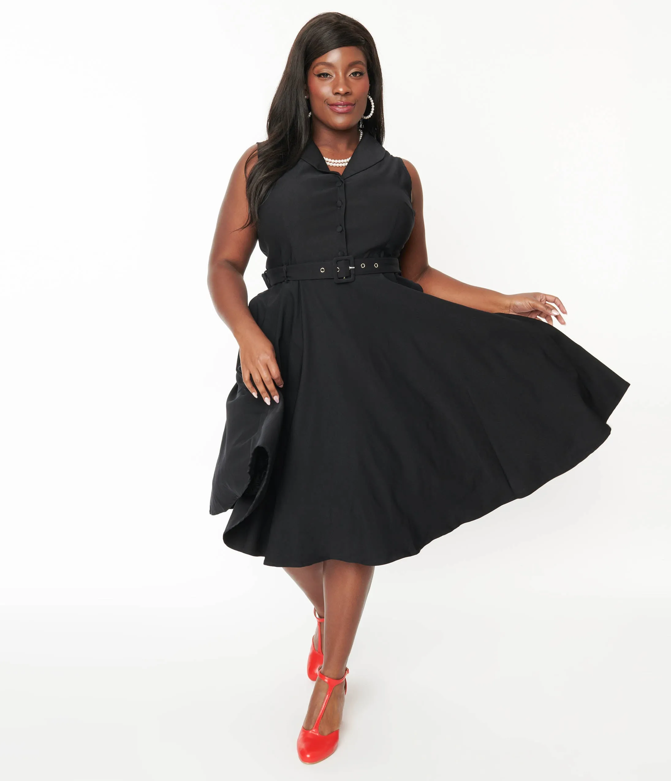 Plus Size Black Collared Jani Swing Dress