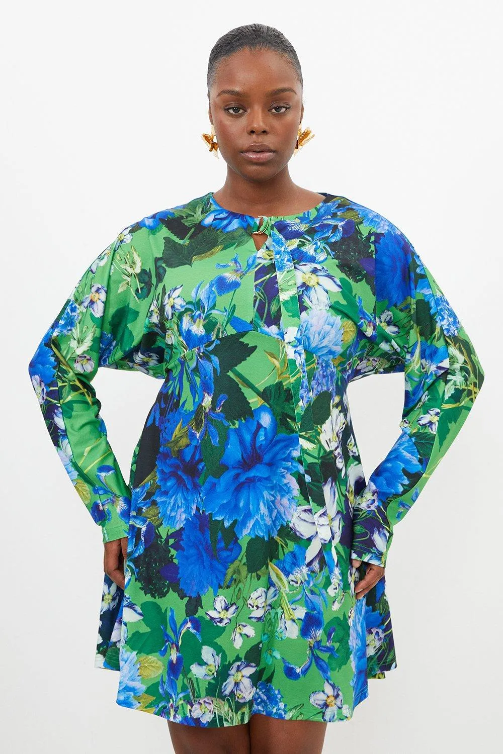 Plus Size Floral Jungle Jersey Crepe Batwing Mini Dress | Karen Millen