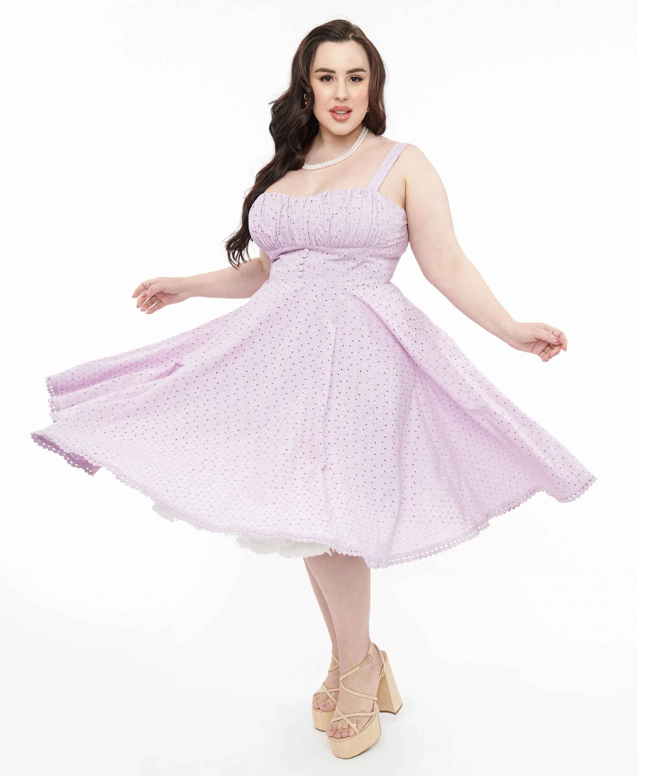 Plus Size Lavender Cotton Eyelet Valerie Swing Dress