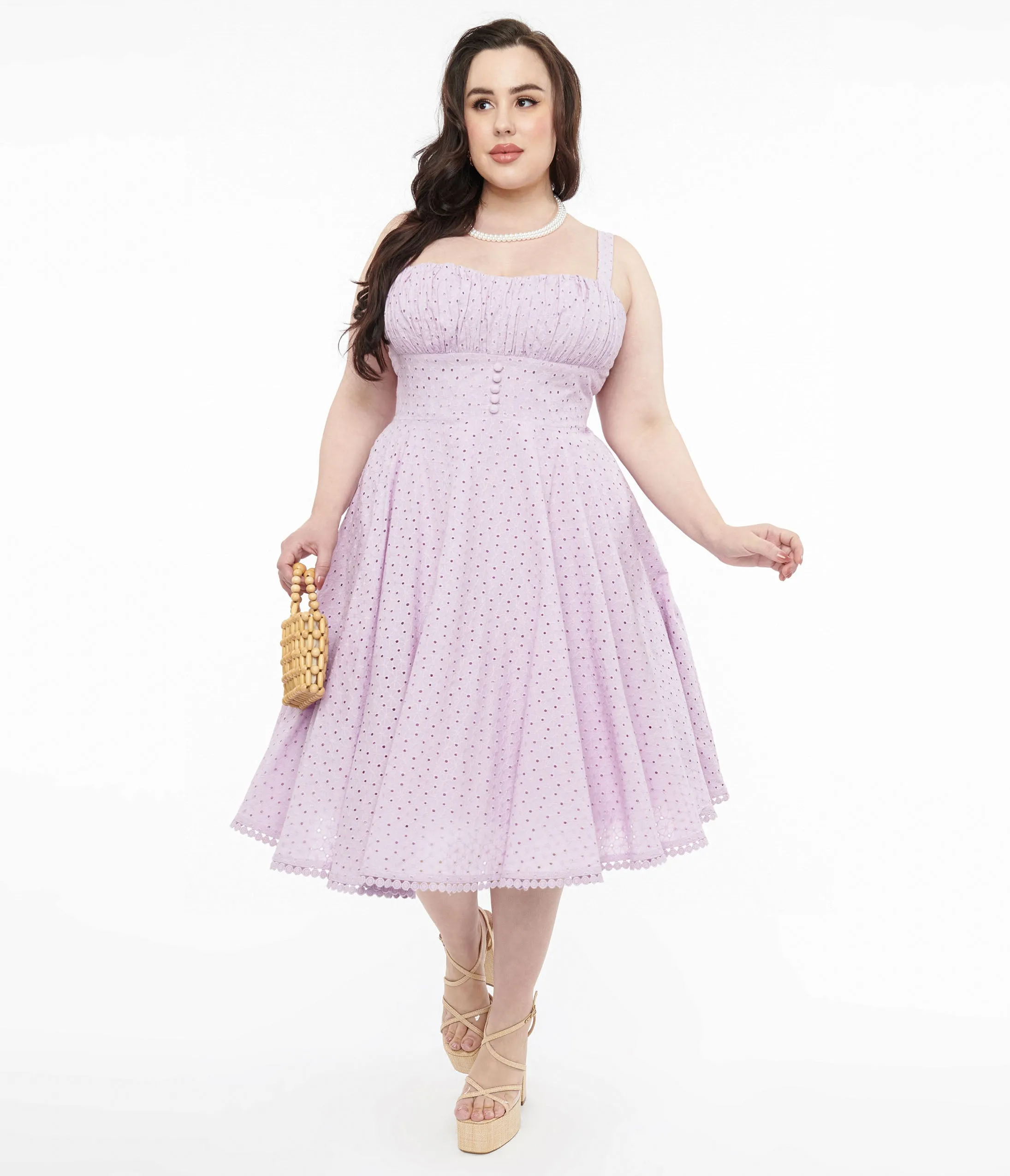 Plus Size Lavender Cotton Eyelet Valerie Swing Dress