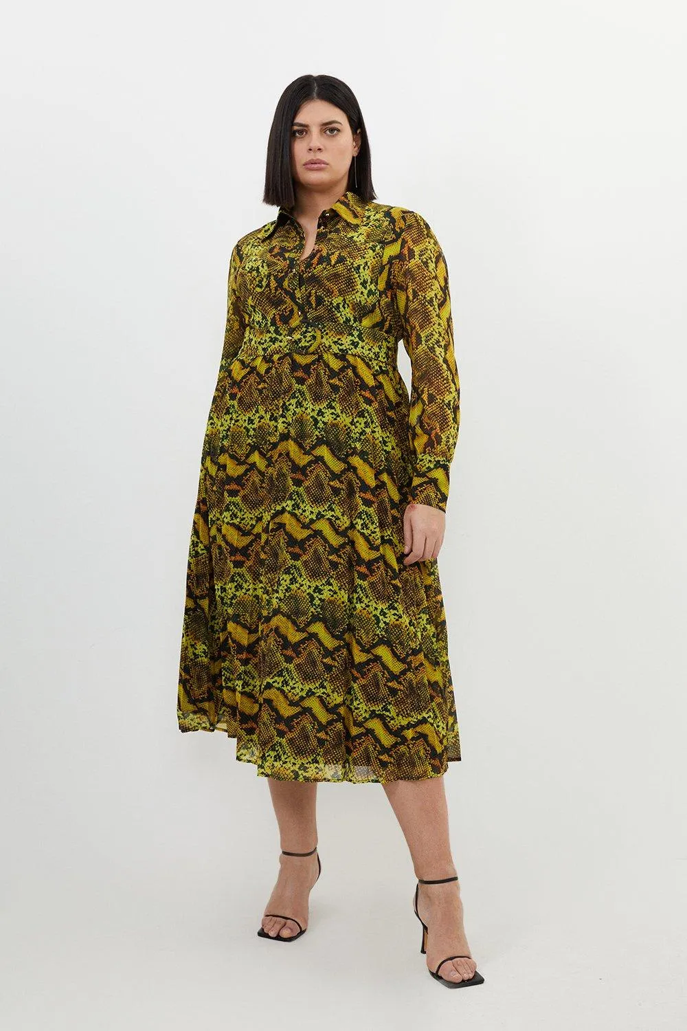 Plus Size Snake Print Georgette Woven Shirt Midi Dress | Karen Millen