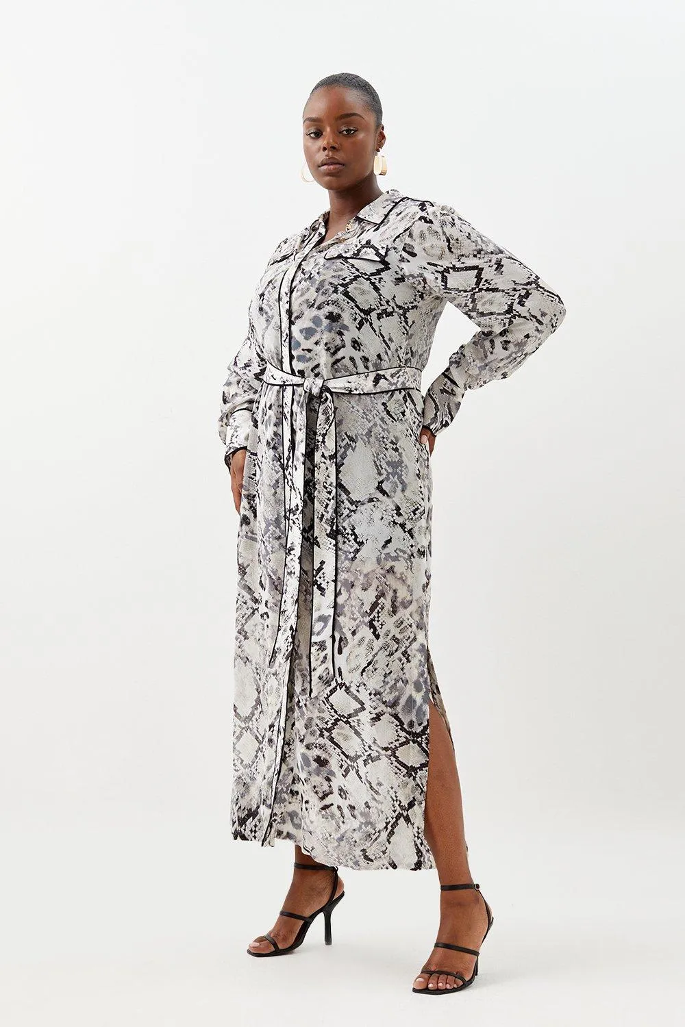 Plus Size Snake Viscose Shirt Dress Midi | Karen Millen