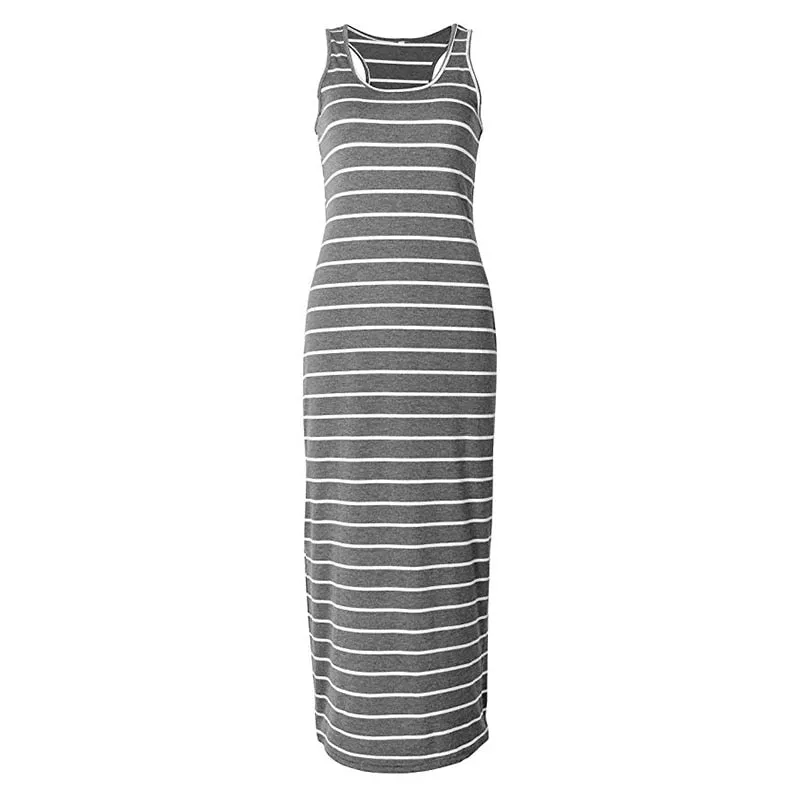 Plus Size Summer Style Striped Boho Maxi Long Beach Dress for Women