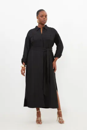 Plus Size Viscose Linen Woven Tie Maxi Shirt Dress | Karen Millen