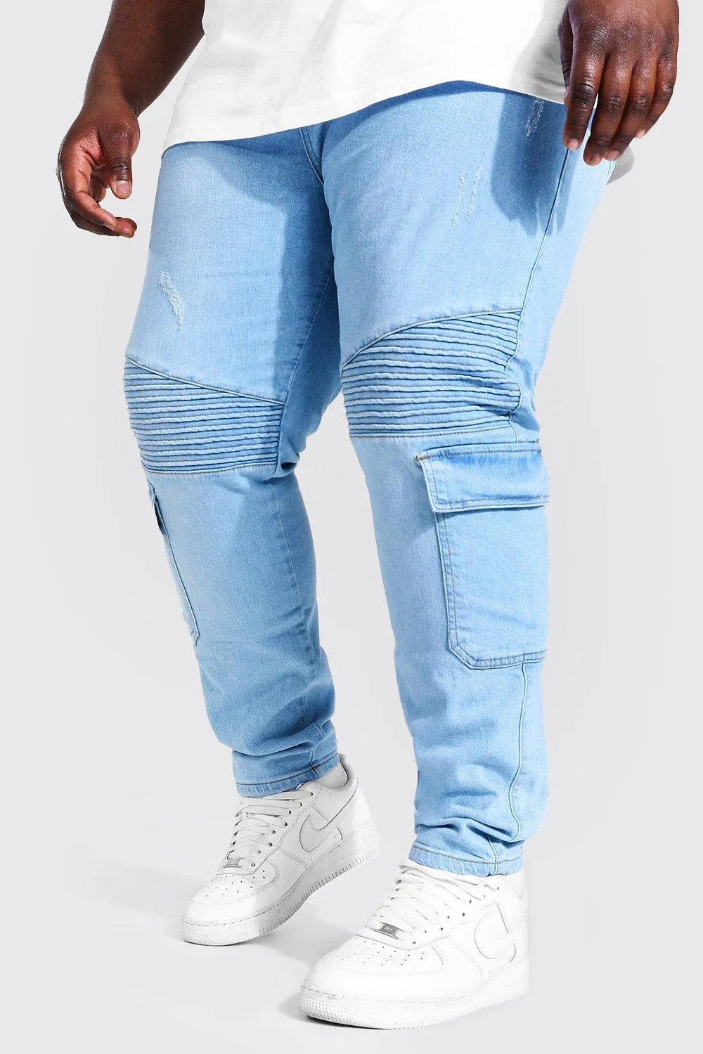 Plus Skinny Stretch Biker Cargo Jean | boohooMAN UK